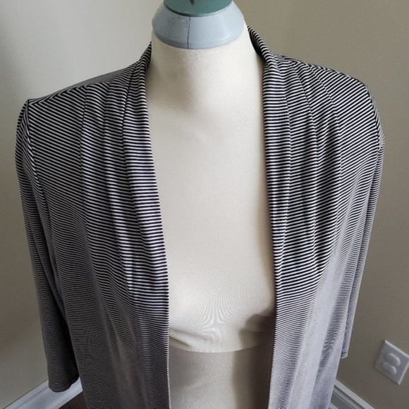 Michel Antoni Black-White Striped Open Front Cardigan Size 1X - Picture 2 of 7